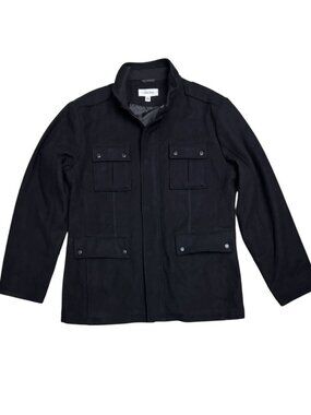 CALVIN KLEIN Wool Blend Business Casual Black Pea Coat Mens Large